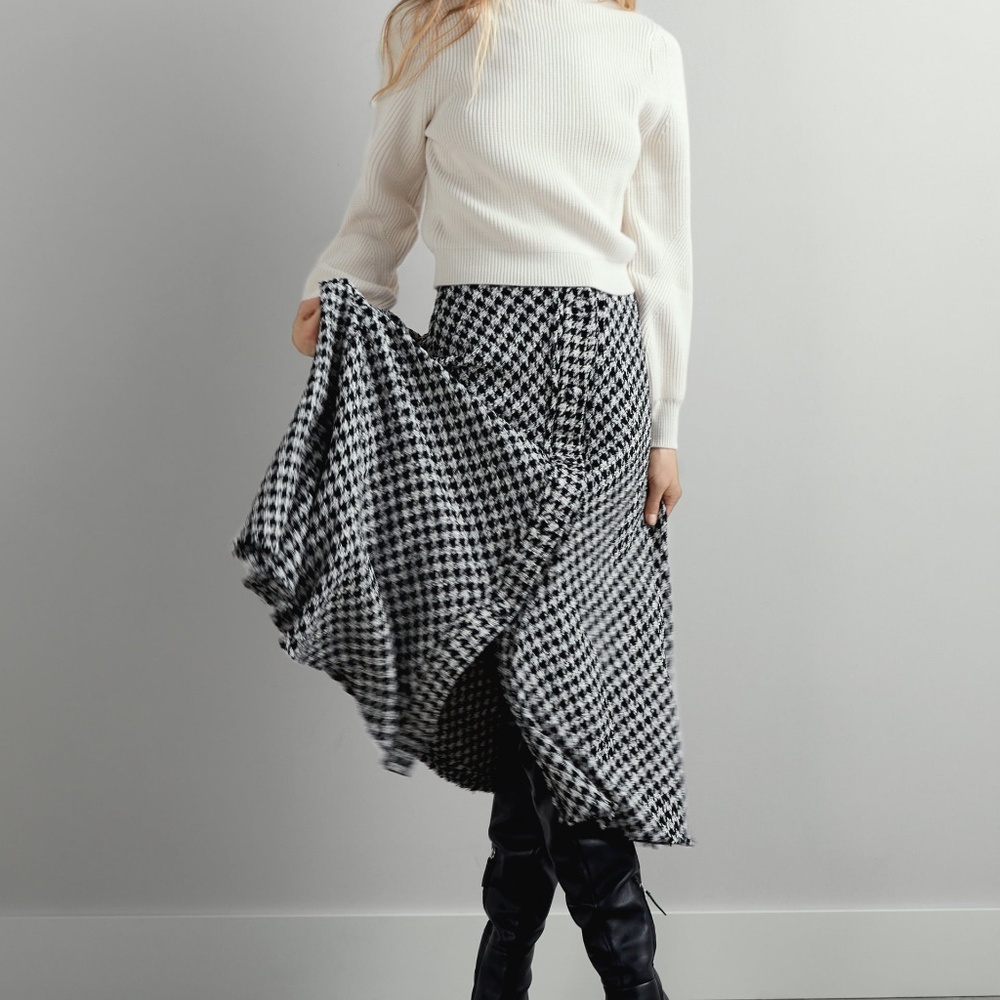 Zara Tweed Houndstooth A-line Midi Skirt EUC M